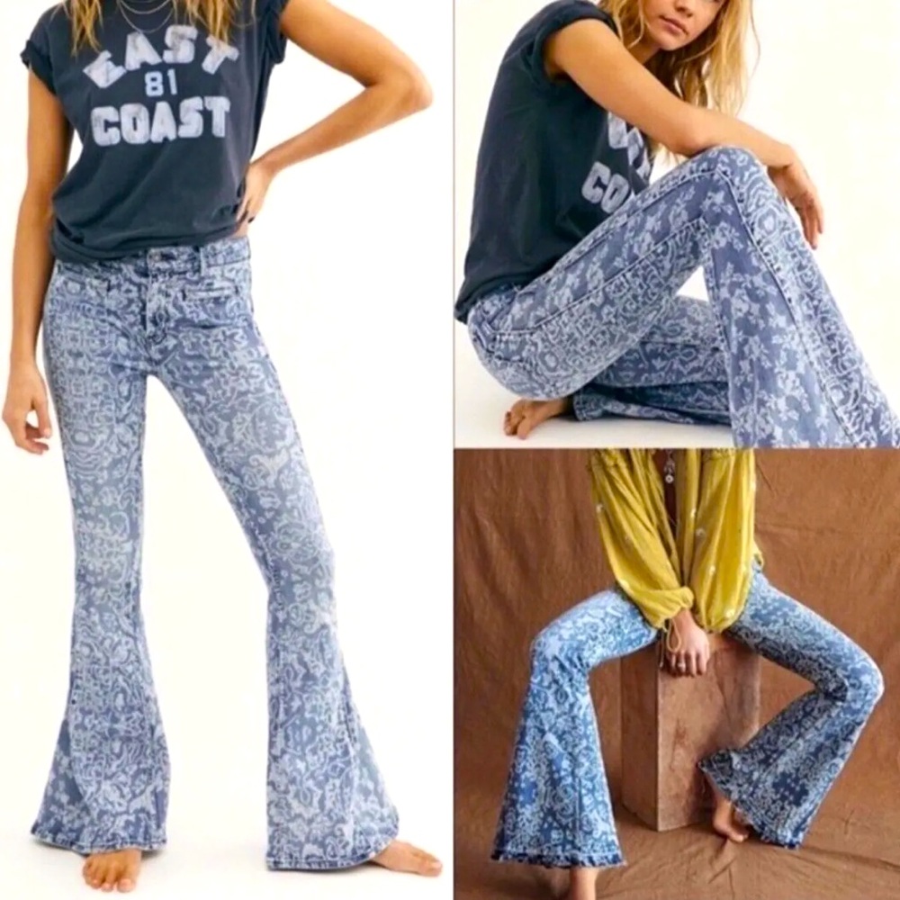 Free People - We the free Dreamlover Paisley Printed Flare leg jeans, Sz 29 EUC
